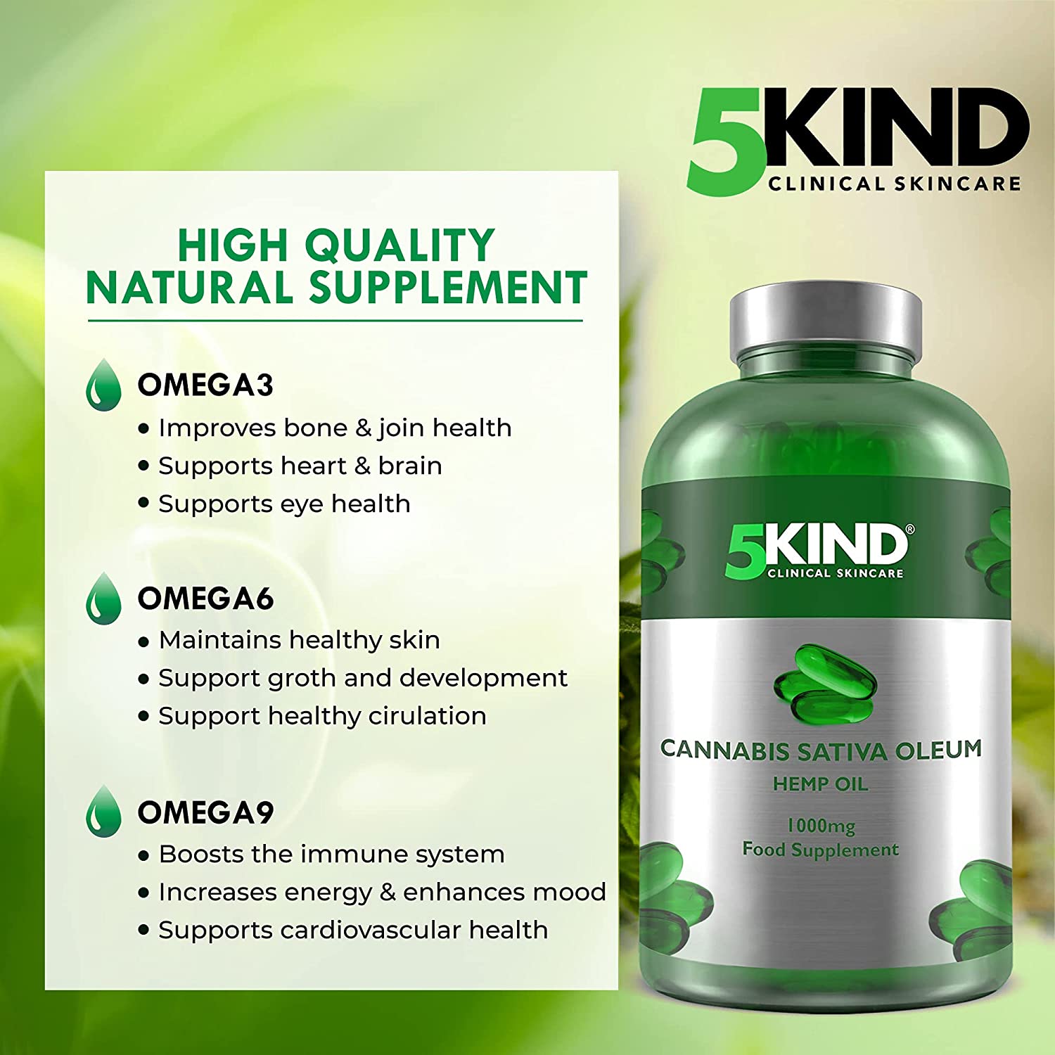 5Kind Cannabis Sativa Seed Oil 1000mg Softgels
