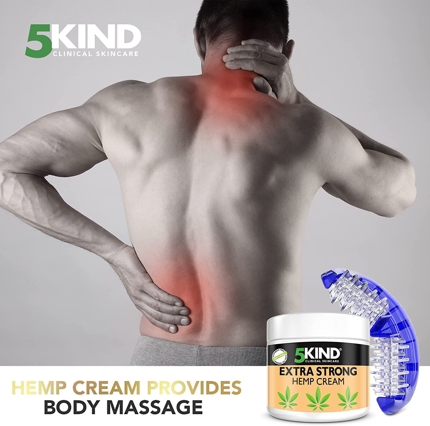 5Kind Extra Strong Hemp Cream 300ml + Hand Massager Set