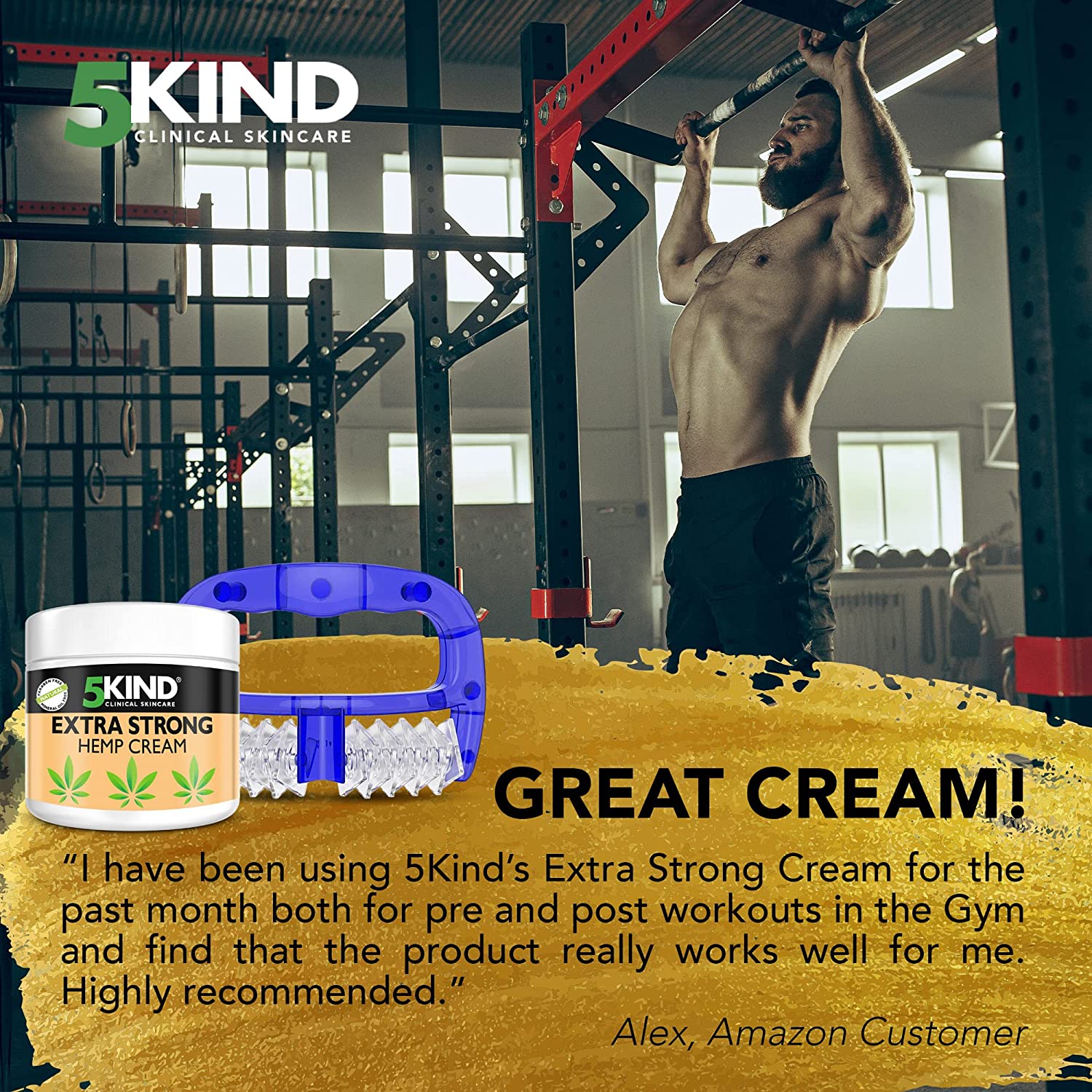 5Kind Extra Strong Hemp Cream 300ml + Hand Massager Set