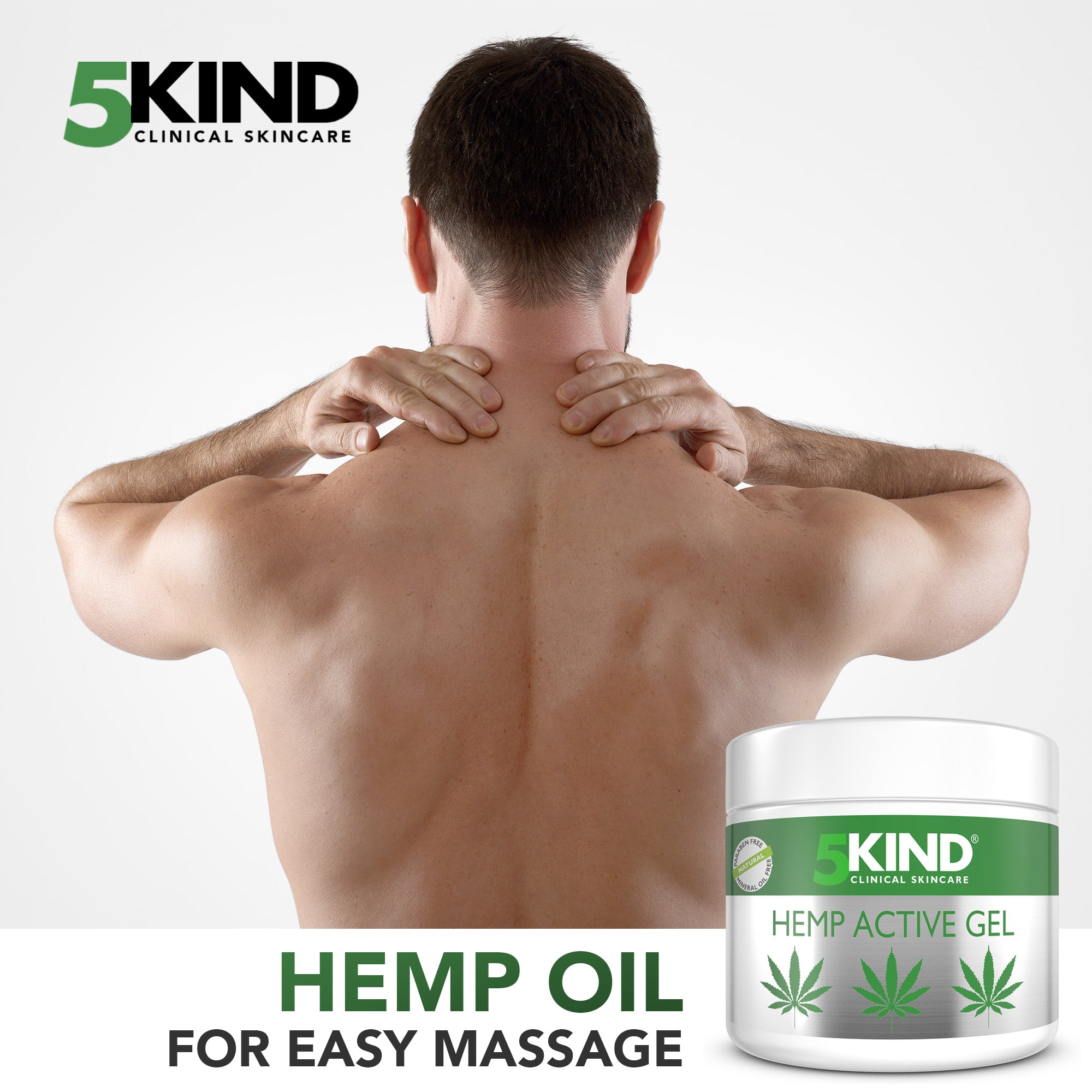 Man massaging his back with hemp joint gel