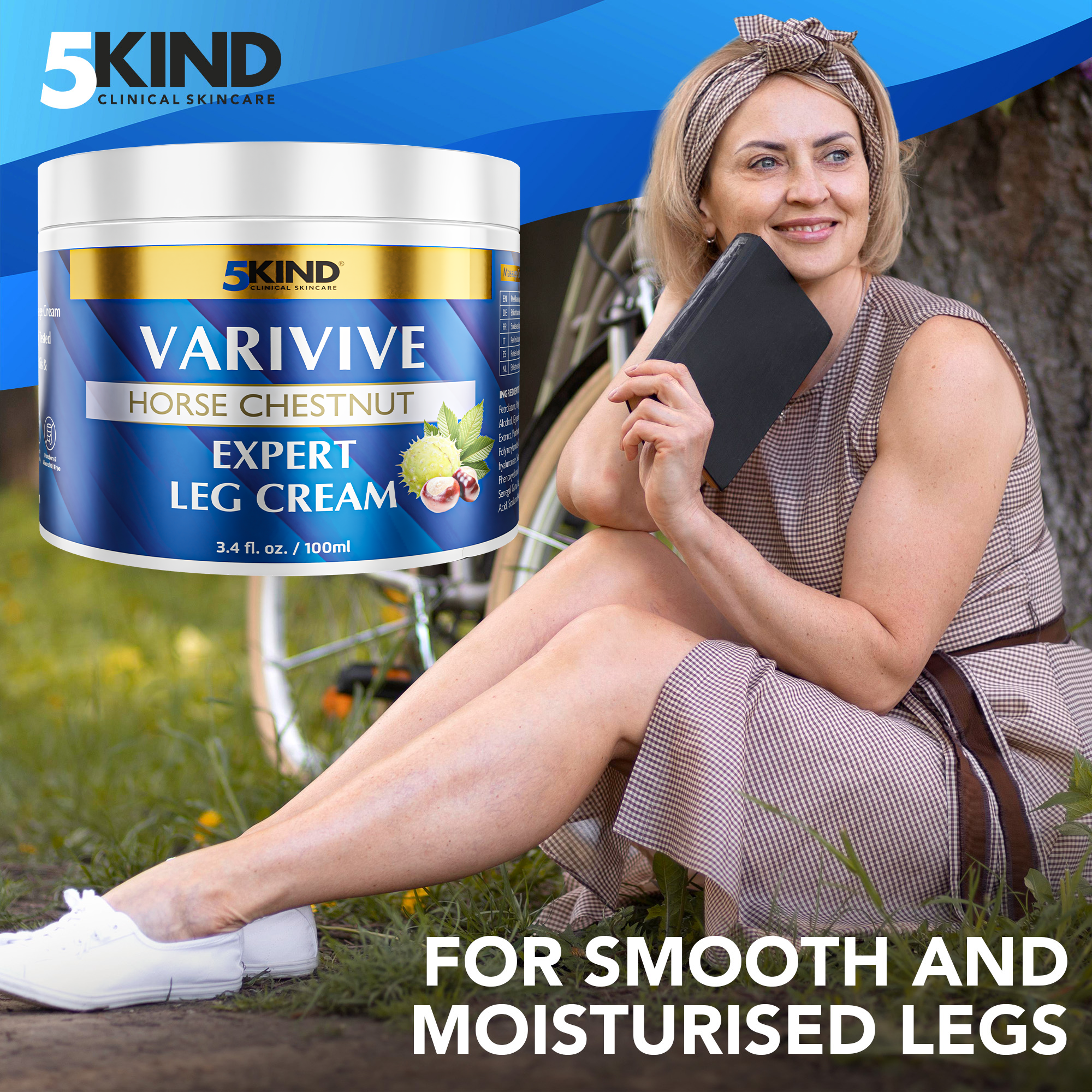 5Kind Varivive Horse Chestnut Expert Leg Cream 100ml (Formally Varicose Veins Cream) - with Zinc, Arnica & Avocado Oil - Improve Appearance & Feel Over Time - Varicose Veins Treatment for Legs
