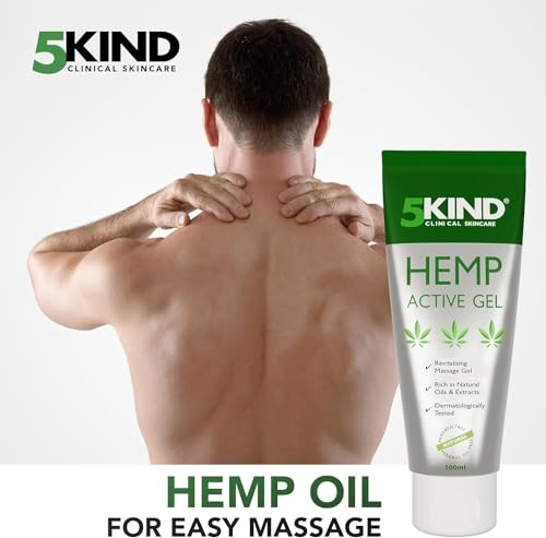 5kind Hemp Active Gel 100ml - High Strength Hemp Oil Formula - Natural Hemp Massage Gel for Back, Muscles, Feet, Knees, Neck & Shoulders - Hemp Gel Muscle Rub Rich in Natural Extracts