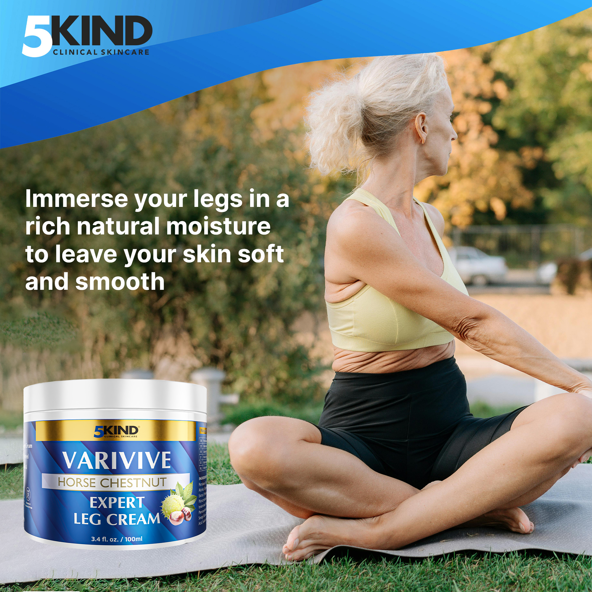 5Kind Varivive Horse Chestnut Expert Leg Cream 100ml (Formally Varicose Veins Cream) - with Zinc, Arnica & Avocado Oil - Improve Appearance & Feel Over Time - Varicose Veins Treatment for Legs