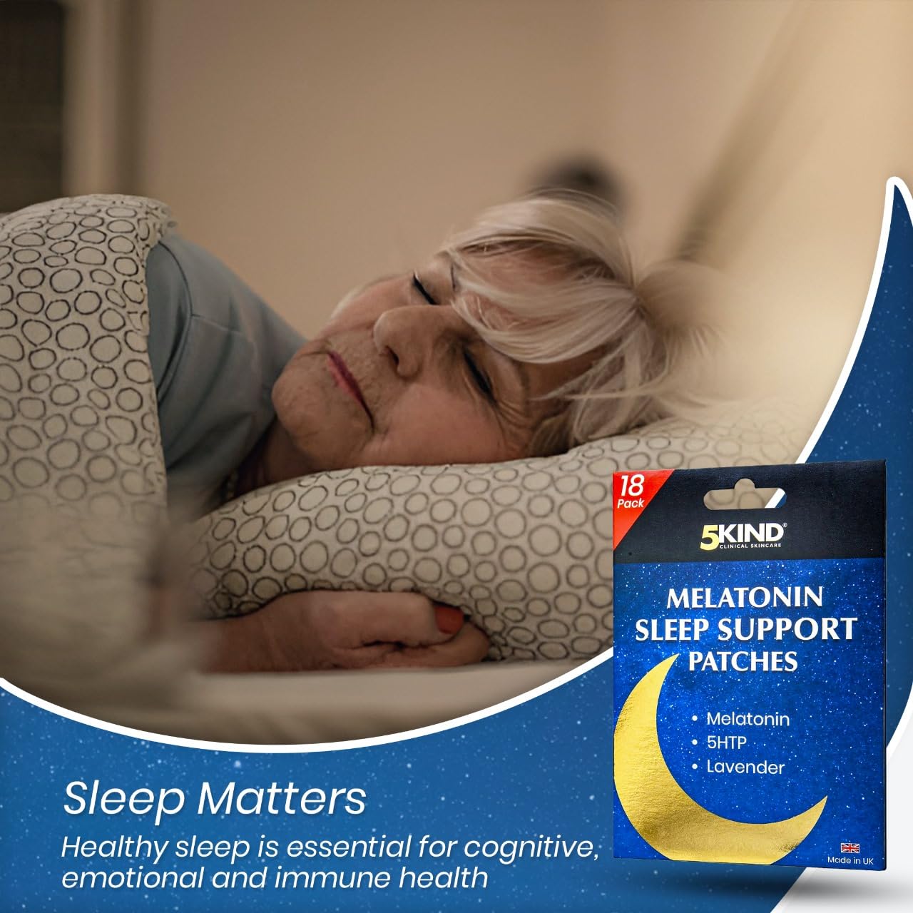 5Kind Melatonin Sleep Patches for Adults - Pack of 18 - High Strength Melatonin, 5HTP & Lavender in Every Patch - Melatonin Patches - Natural Sleep Patches - Made in UK