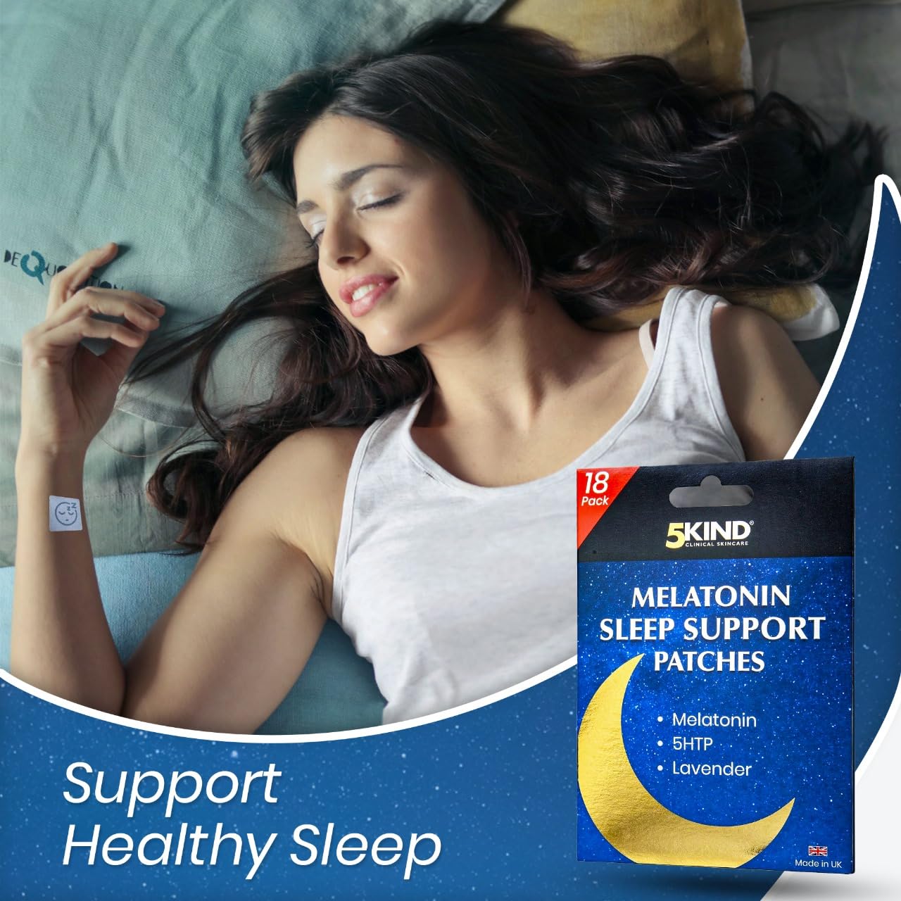 5Kind Melatonin Sleep Patches for Adults - Pack of 18 - High Strength Melatonin, 5HTP & Lavender in Every Patch - Melatonin Patches - Natural Sleep Patches - Made in UK