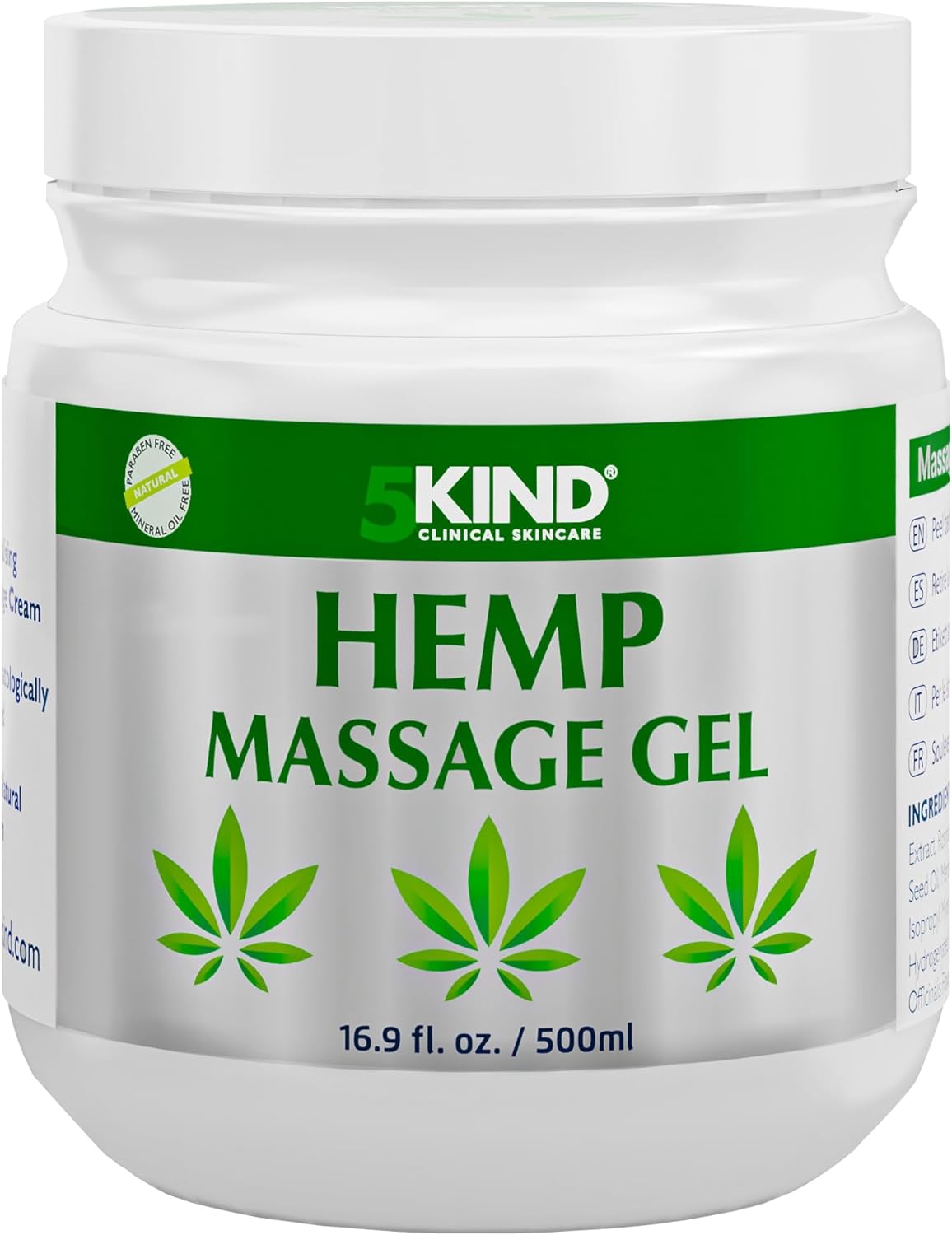 5kind Hemp Active Gel 500ml - High Strength Hemp Oil Formula - Natural Hemp Massage Gel for Back, Muscles, Feet, Knees, Neck & Shoulders - Hemp Gel Muscle Rub Rich in Natural Extracts
