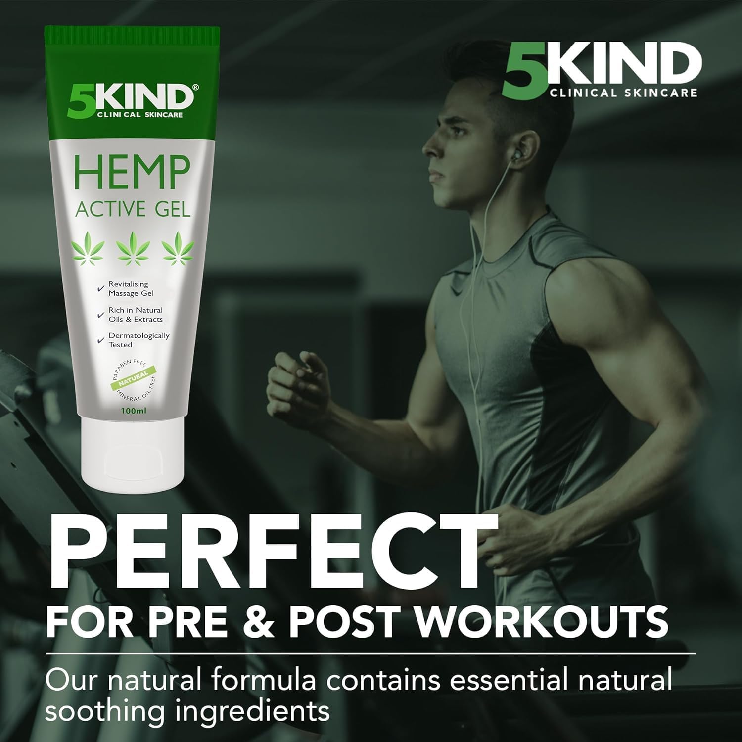 5kind Hemp Active Gel 100ml - High Strength Hemp Oil Formula - Natural Hemp Massage Gel