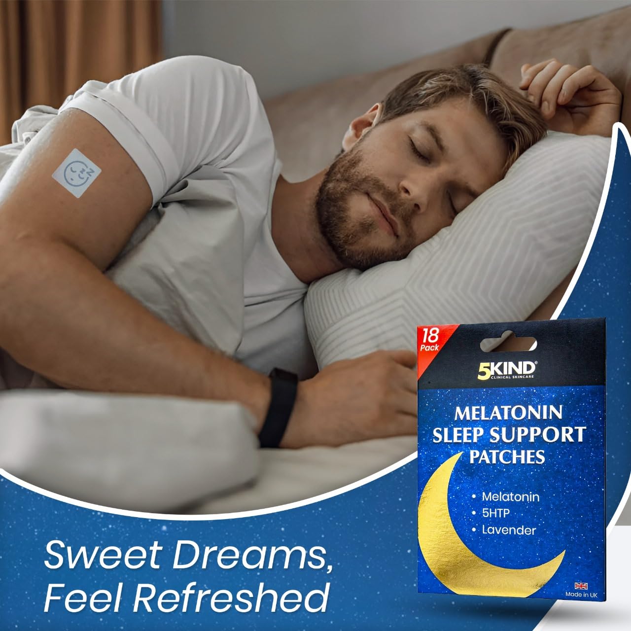 5Kind Melatonin Sleep Patches for Adults - Pack of 18 - High Strength Melatonin, 5HTP & Lavender in Every Patch - Melatonin Patches - Natural Sleep Patches - Made in UK