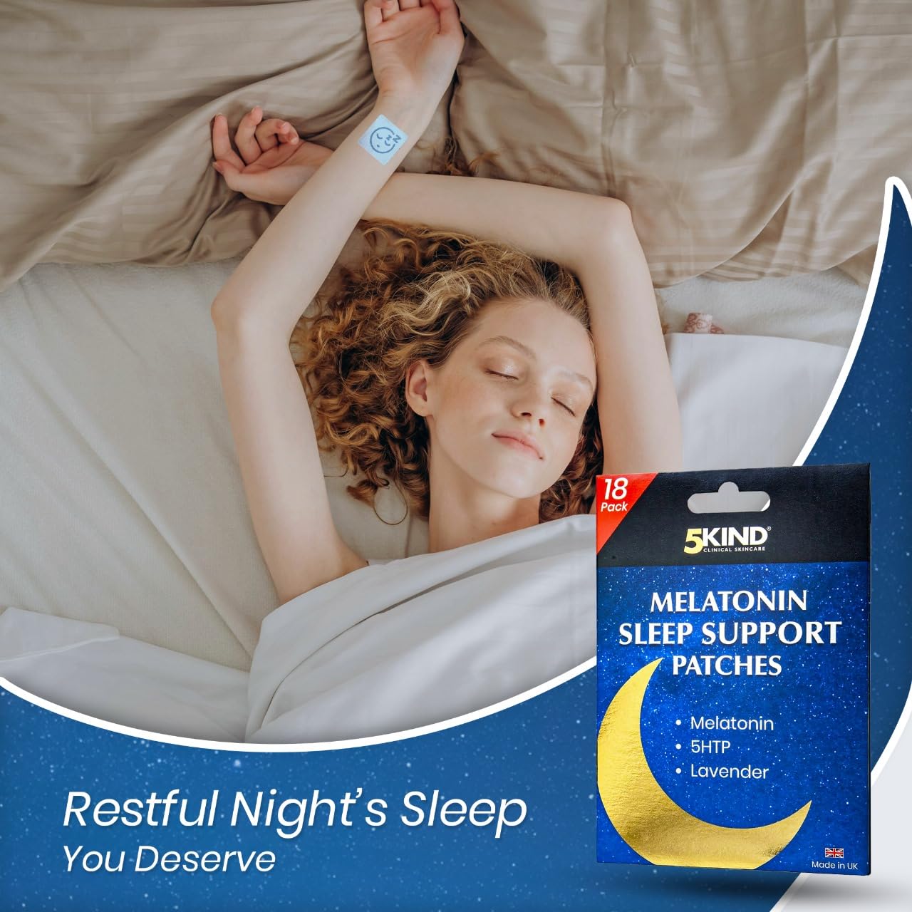 5Kind Melatonin Sleep Patches for Adults - Pack of 18 - High Strength Melatonin, 5HTP & Lavender in Every Patch - Melatonin Patches - Natural Sleep Patches - Made in UK