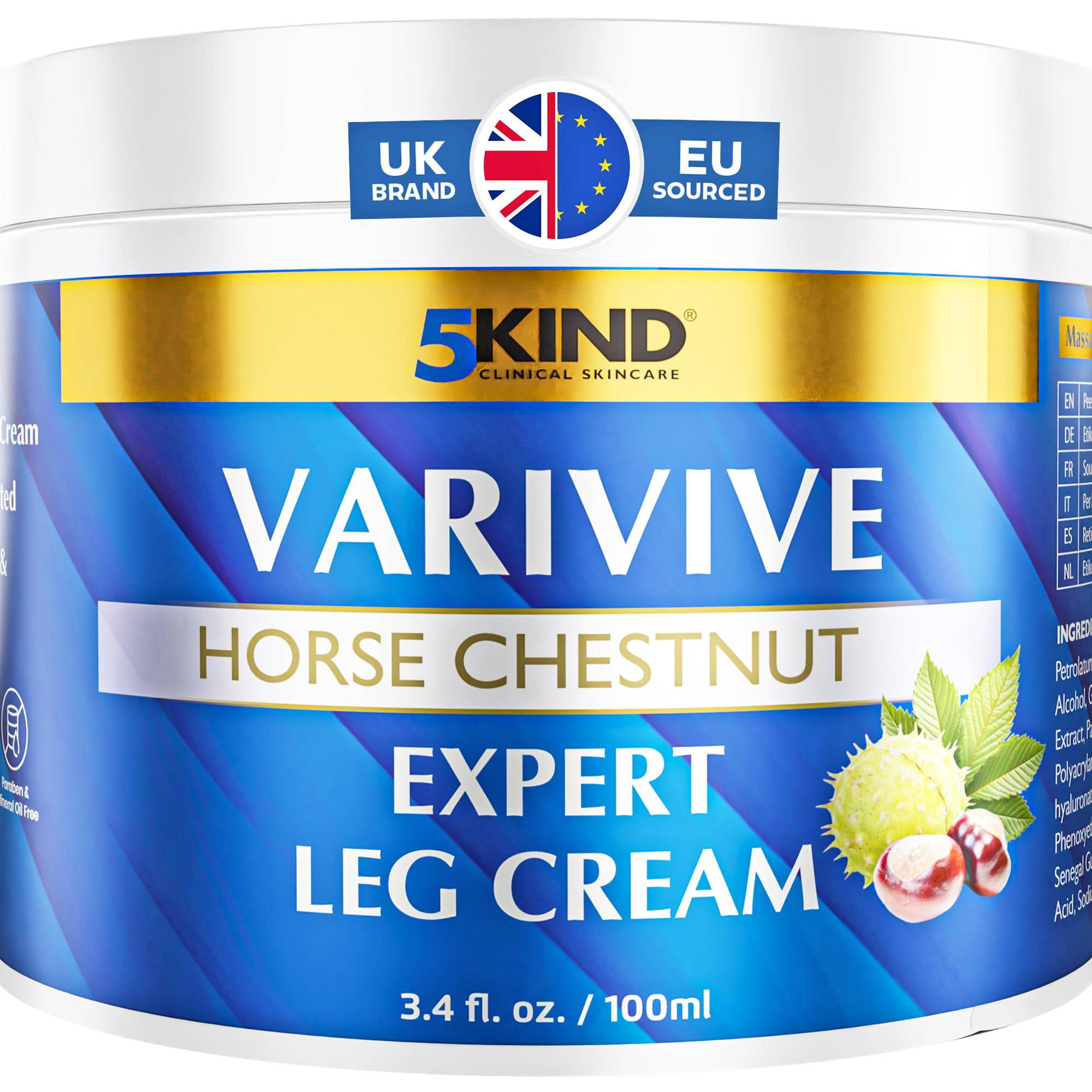 5Kind Varivive Horse Chestnut Expert Leg Cream 100ml (Formally Varicose Veins Cream) - with Zinc, Arnica & Avocado Oil - Improve Appearance & Feel Over Time - Varicose Veins Treatment for Legs