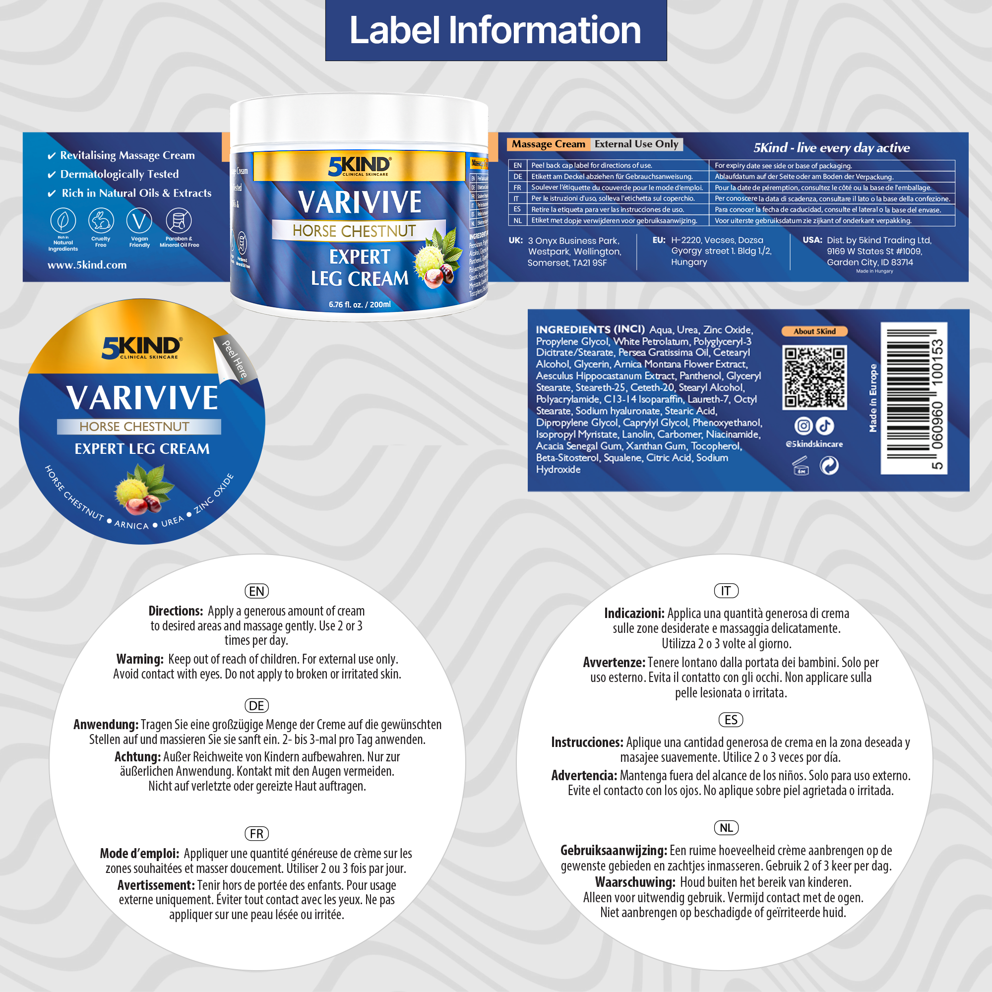 5Kind náttúrulegt æðahnúta- og æðahnútakrem