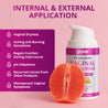 Vaginal moisturizer with benefits listed on a pink background