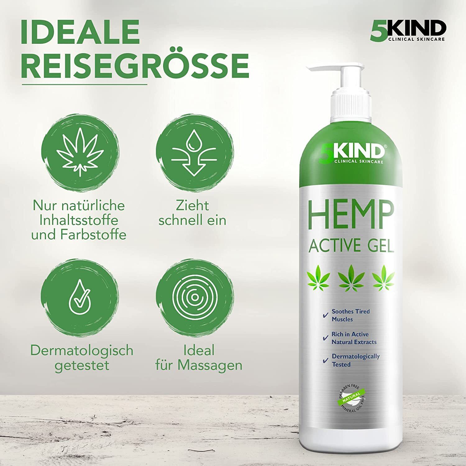 5kind Hanf-Aktivgel Hanfsalbe 1000ml–Lindert Gelenk-, Muskel-, Rückenschmerzen