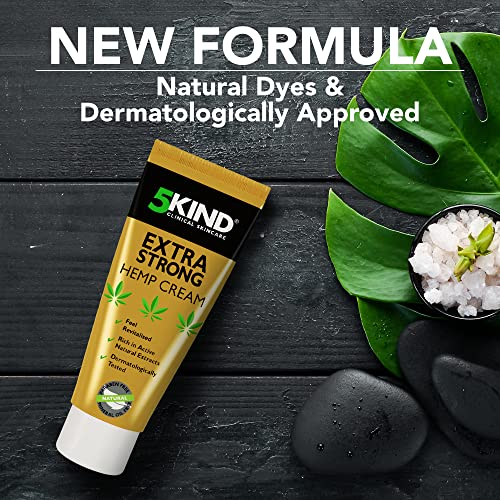 5kind Extra Strong Hemp Cream - High Strength Hemp Oil Formula - Joint & Muscle, Back Pain, Relief for Sore Muscles, Soothe Feet, Knees, Neck, Shoulders - Rich in Natural Extracts