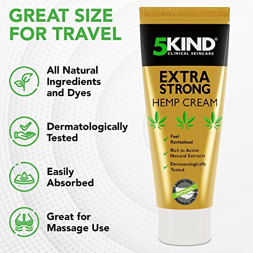 5kind Extra Strong Hemp Cream - High Strength Hemp Oil Formula - Joint & Muscle, Back Pain, Relief for Sore Muscles, Soothe Feet, Knees, Neck, Shoulders - Rich in Natural Extracts