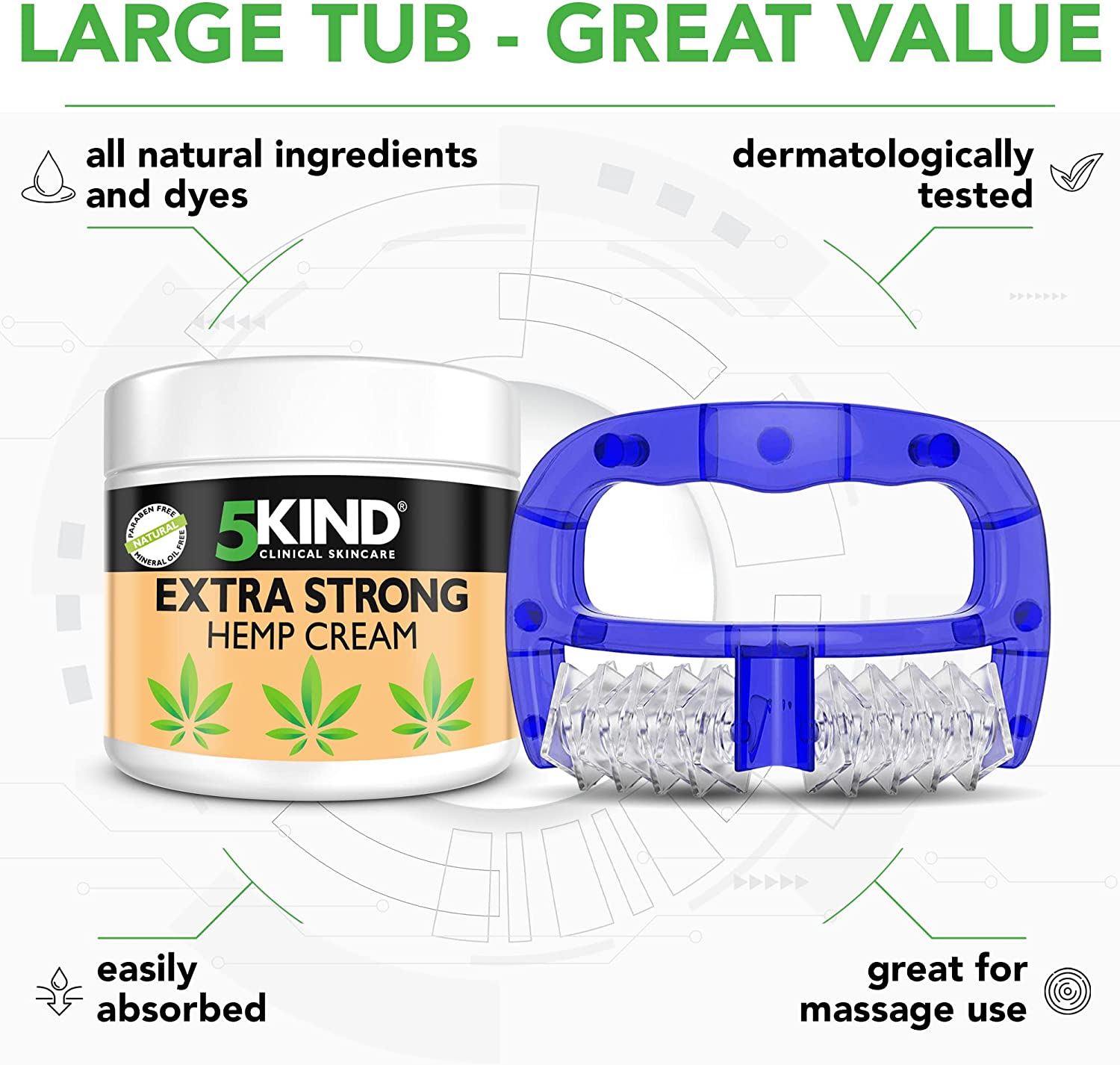 5Kind Extra Strong Hemp Cream 300ml + Handnuddsett