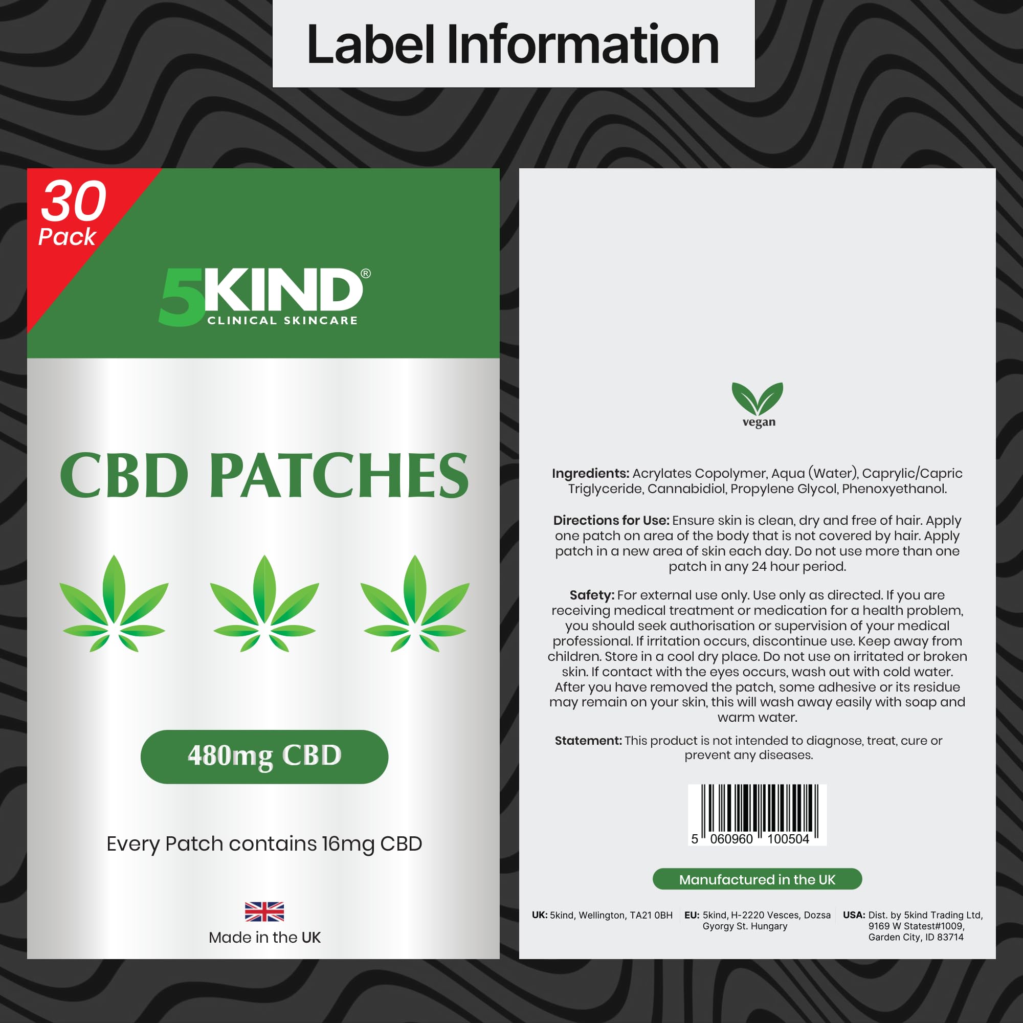 Pure CBD Patches 480mg - 16mg CBD in Every Patch - Calming Cannabidiol Patches - Natural Patch Made in UK