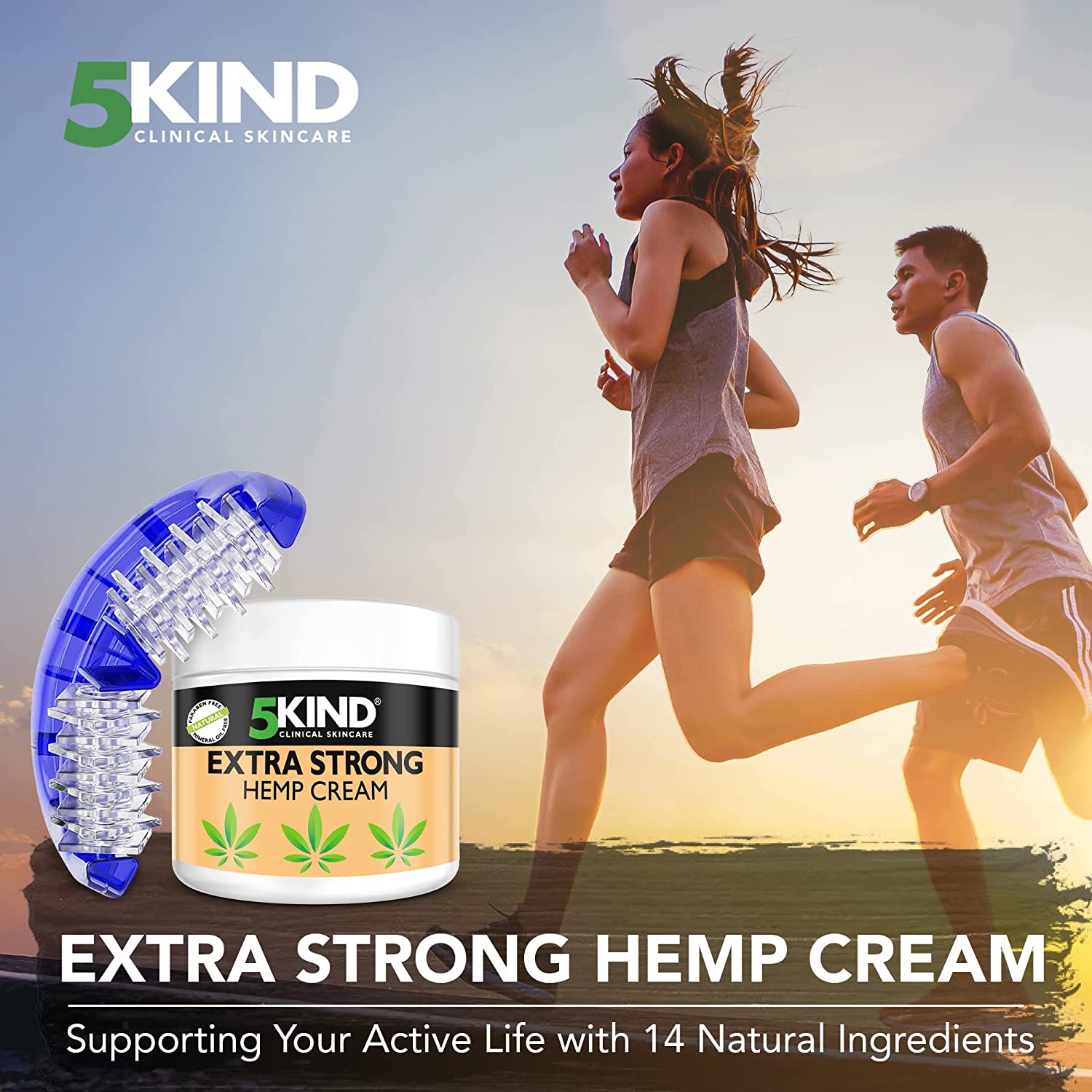 5Kind Extra Strong Hemp Cream 300ml + Hand Massager Set